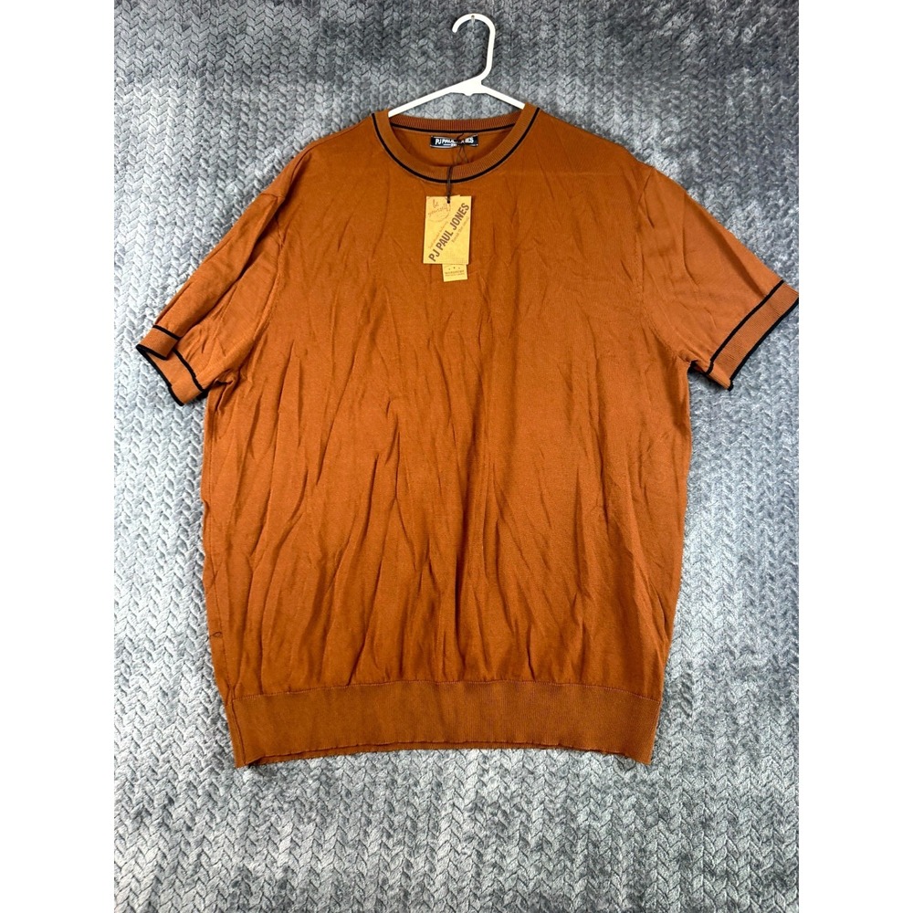 PJ Paul Jones Sweater Mens 2XL Brown Crew Neck Tight Knit Short Sleeve Pullover